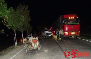 The man drives agrarian machine of dash against fa